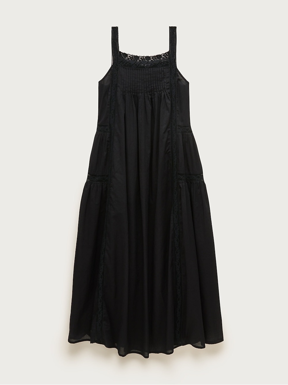 J Crew Athena Black Cotton Poplin Lace Trim Tiered Midi Sundress Size Small